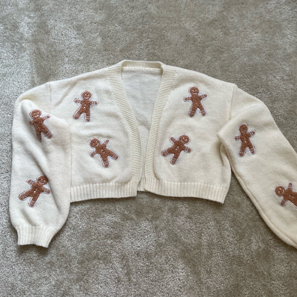 Cream Cardigan with Gingerbread Embroidery
